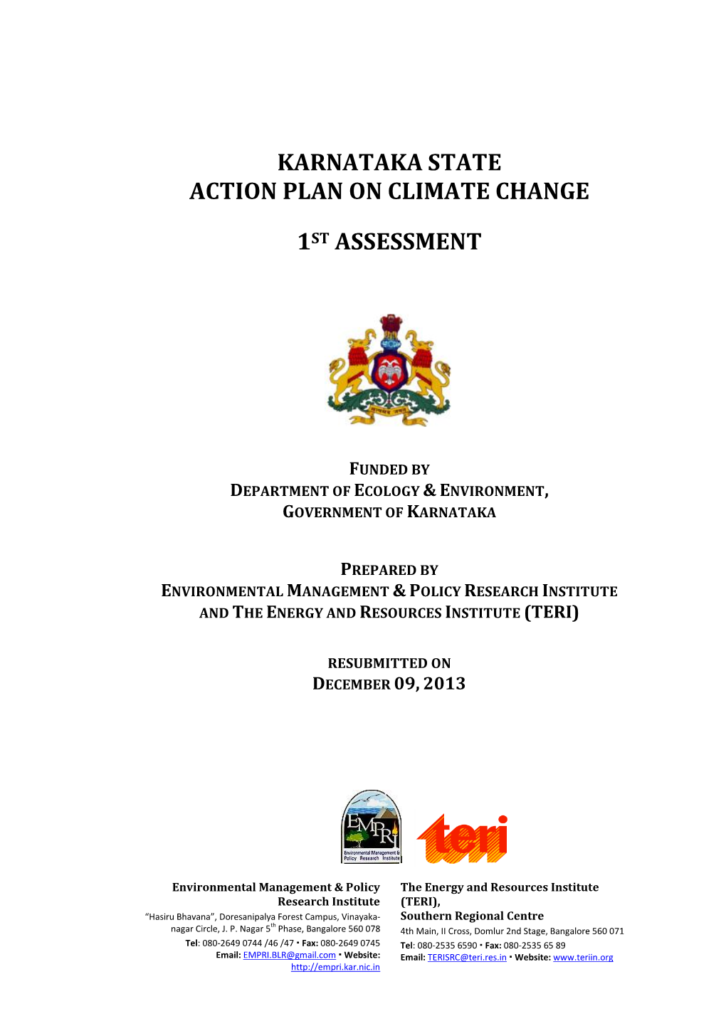 SAPCC Karnataka – Rapid Assessment of Sectoral Actions Initiated 2 BCCI-K (2011)