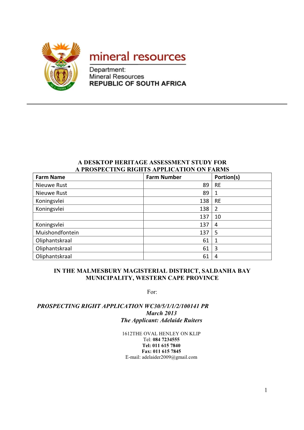 1 a Desktop Heritage Assessment Study