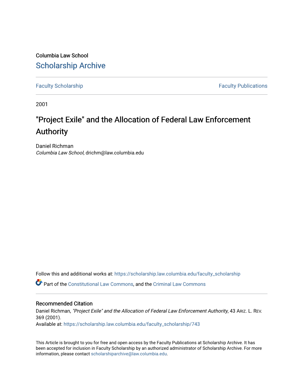 "Project Exile" and the Allocation of Federal Law Enforcement Authority