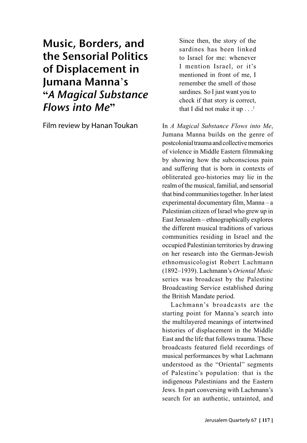 Music, Borders, and the Sensorial Politics of Displacement in Jumana