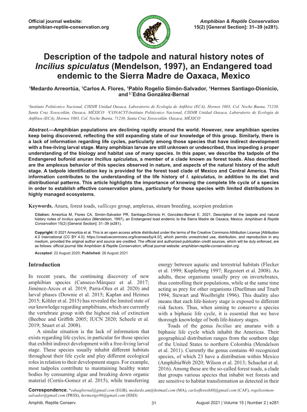 Description of the Tadpole and Natural History Notes of Incilius Spiculatus