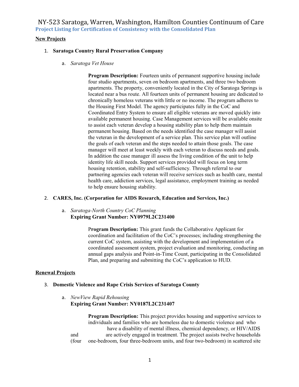 NY-523 Saratoga, Warren, Washington, Hamilton Counties Continuum of Care