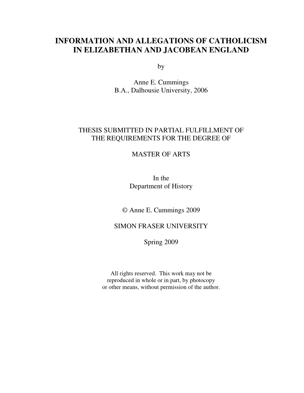 Information and Allegations of Catholicism in Elizabethan and Jacobean England