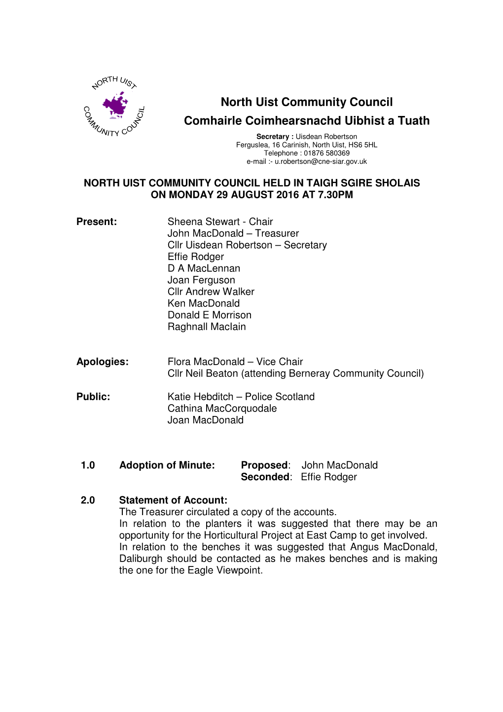 North Uist Community Council Comhairle Coimhearsnachd Uibhist