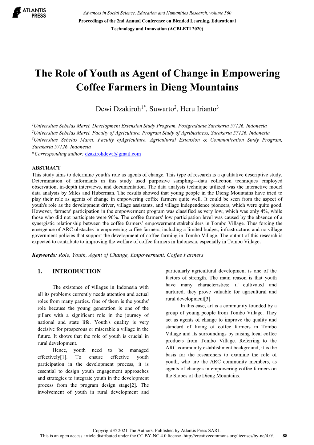 The Role of Youth As Agent of Change in Empowering Coffee Farmers in Dieng Mountains