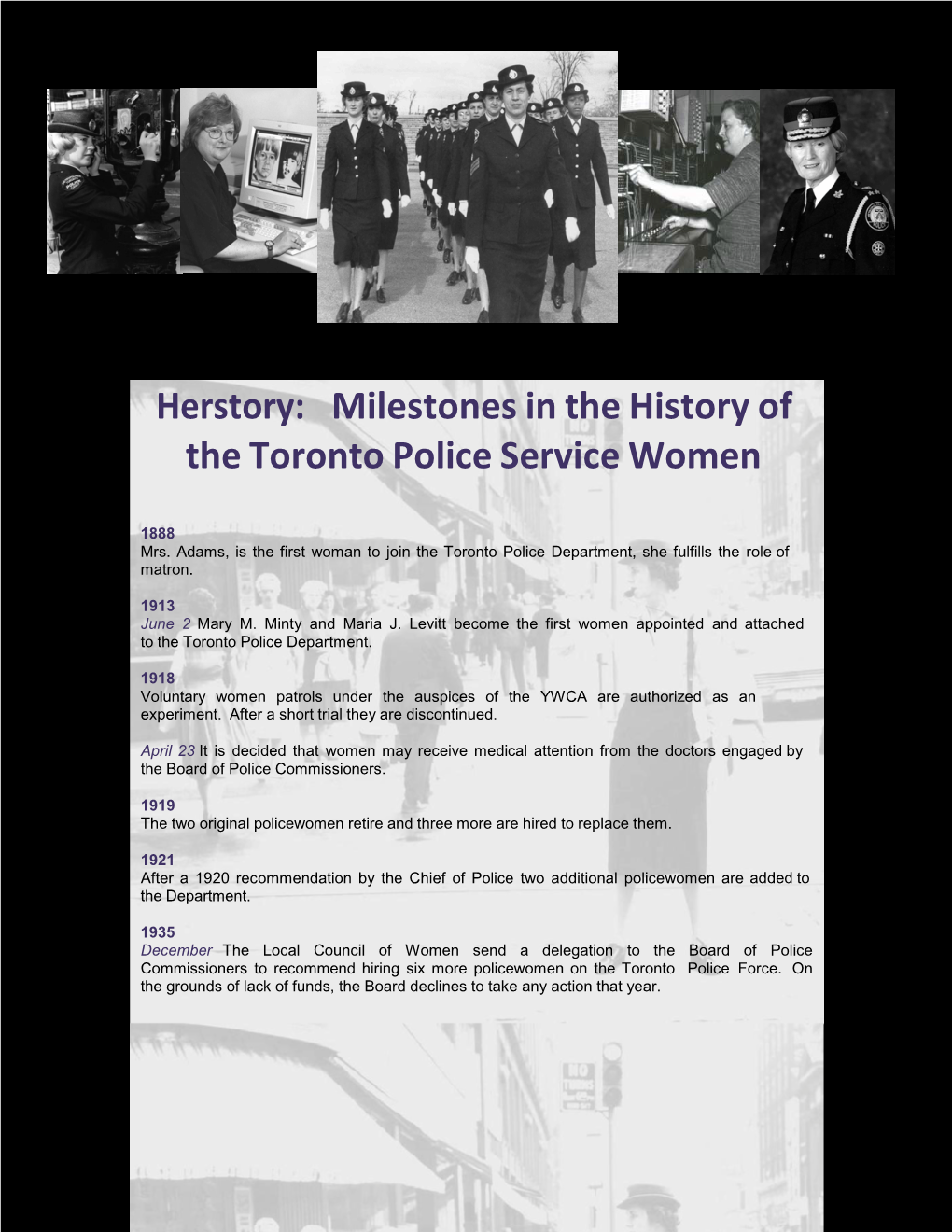 Herstory: Milestones in the History of the Toronto Police Service Women