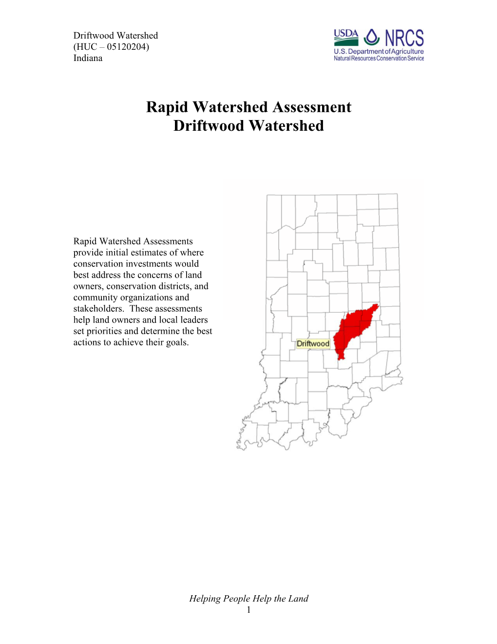 Driftwood Watershed (HUC – 05120204) Indiana