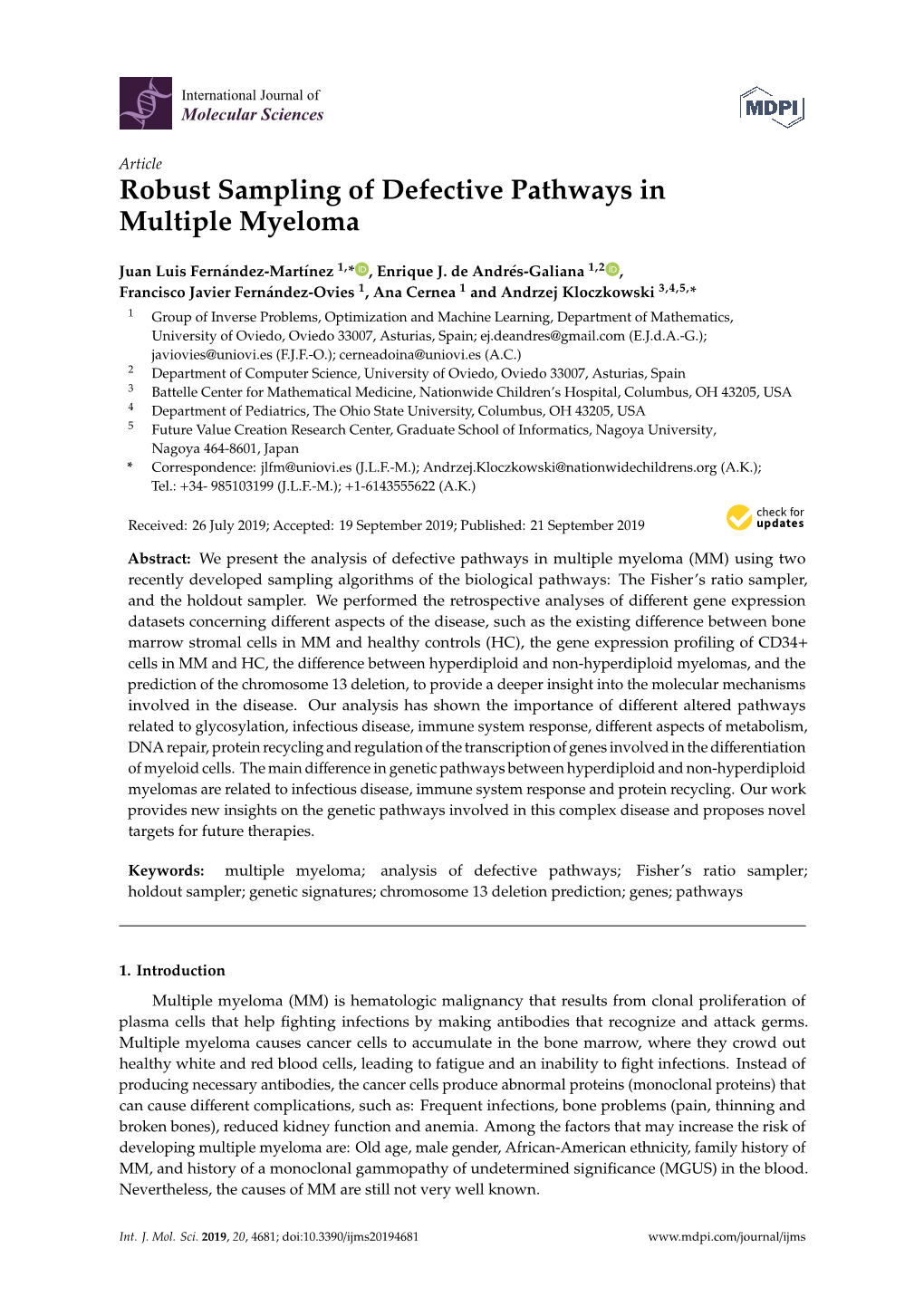 Robust Sampling of Defective Pathways in Multiple Myeloma