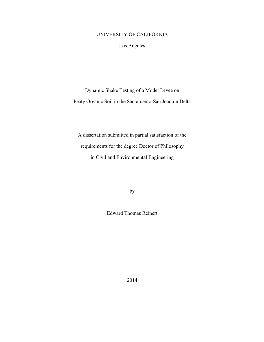 UNIVERSITY of CALIFORNIA Los Angeles Dynamic Shake Testing Of