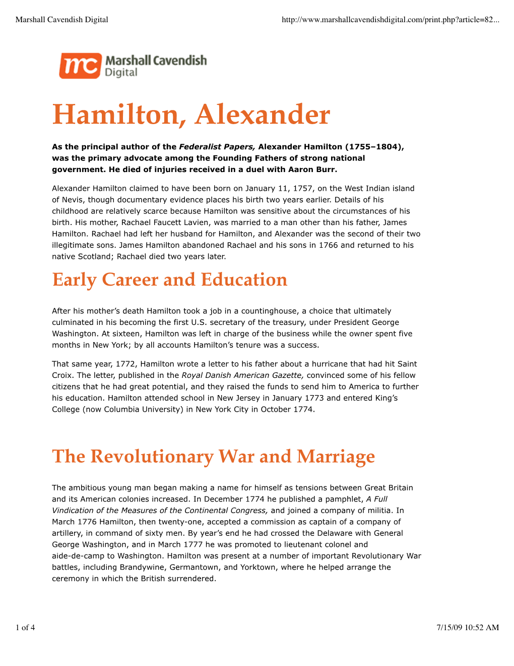 Alexander Hamilton Biography