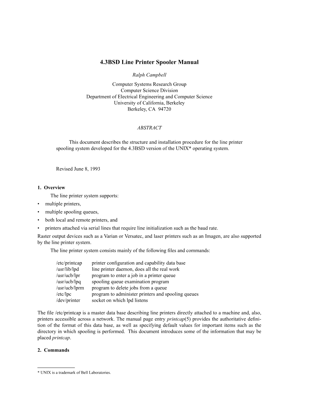 4.3BSD Line Printer Spooler Manual