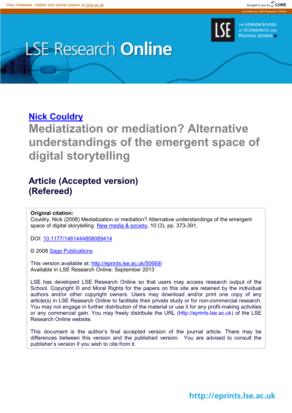 Alternative Understandings of the Emergent Space of Digital Storytelling