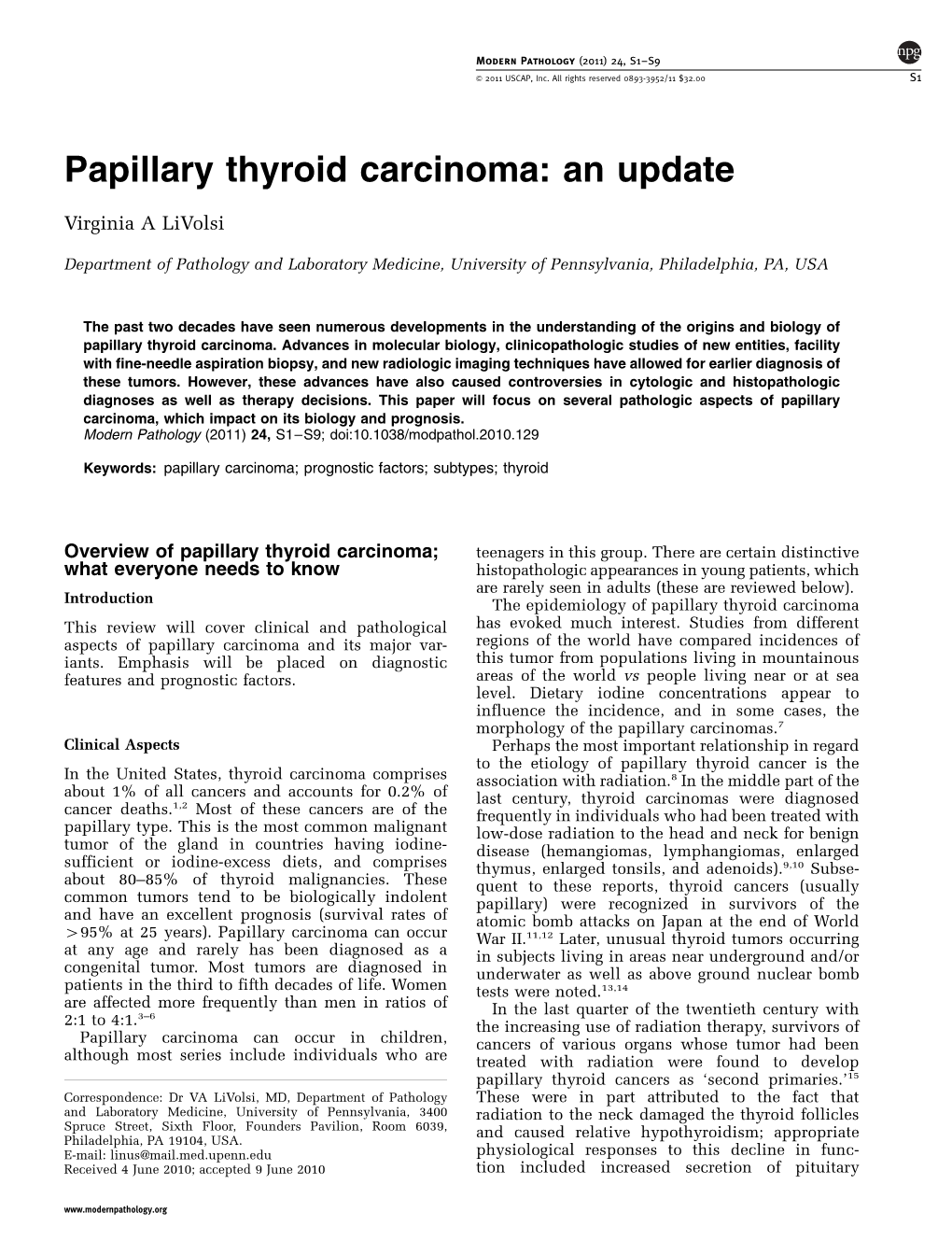 Papillary Thyroid Carcinoma: an Update