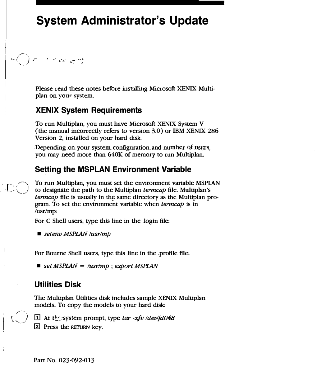 Microsoft Multiplan 2.0 for XENIX OS