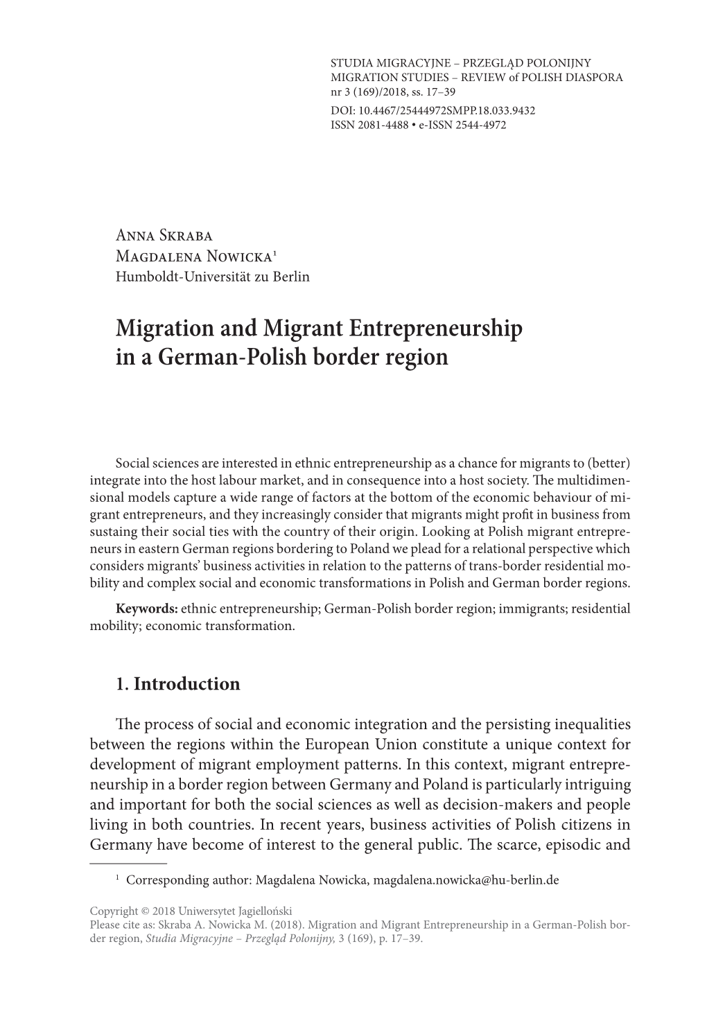 Migration and Migrant Entrepreneurship in a German-Polish Border Region