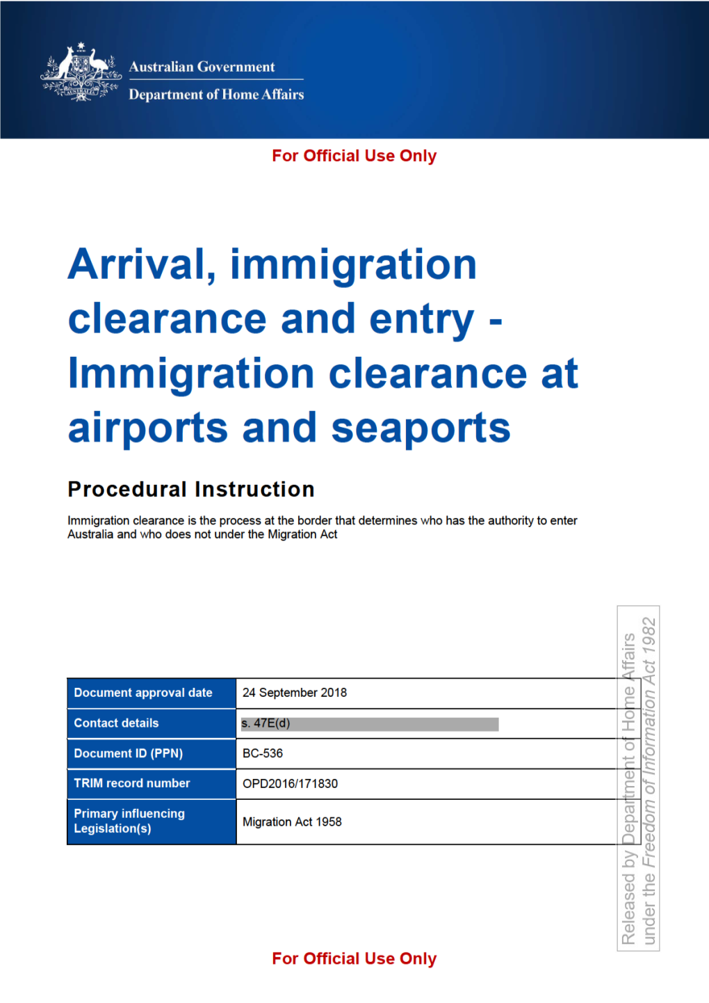 Immigration Clearance at Airports and Seaports for Official Use Only Page 2 of 79