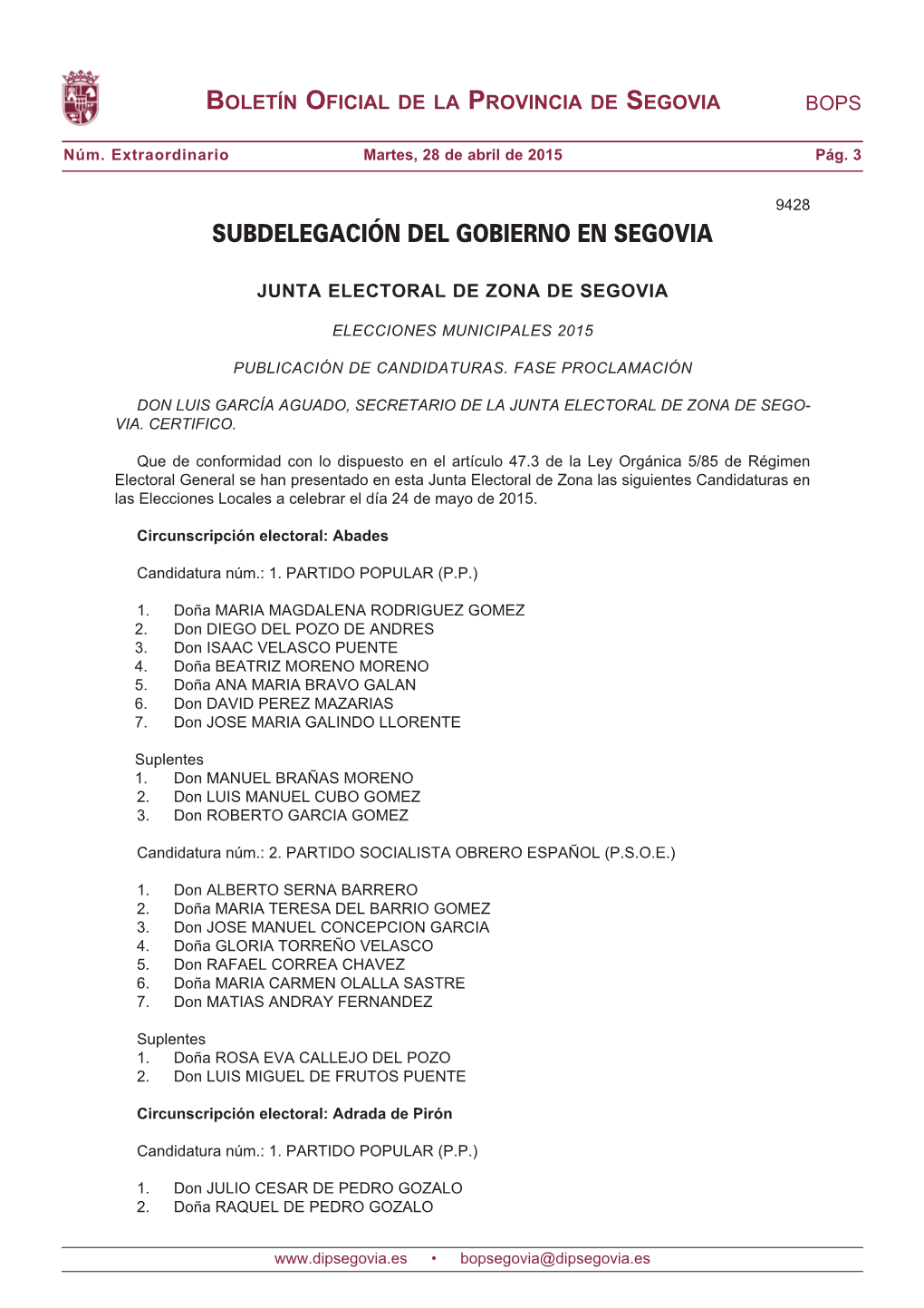 Boletín Oficial De La Provincia De Segovia Bops
