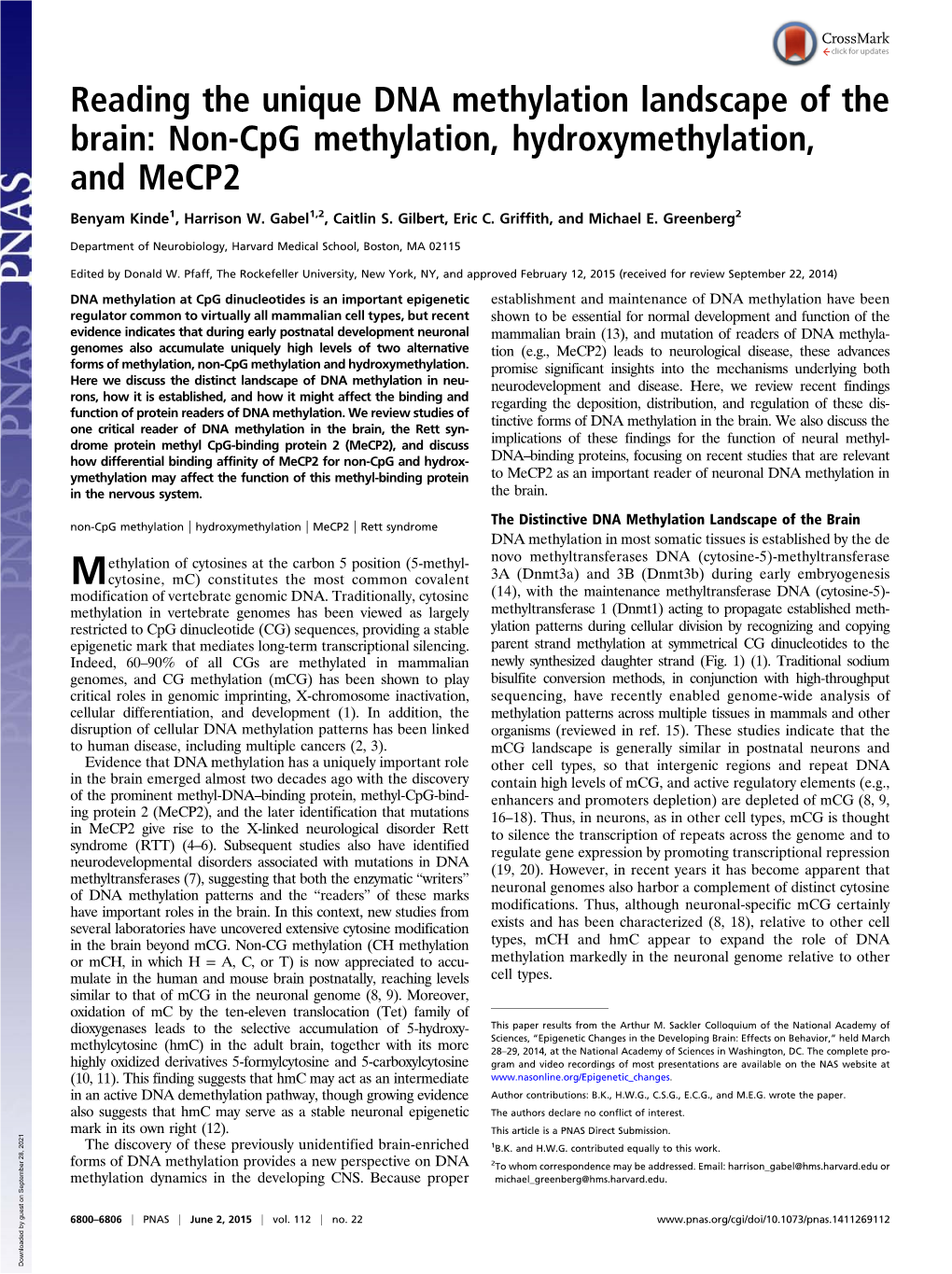 Reading the Unique DNA Methylation Landscape of the Brain: Non-Cpg Methylation, Hydroxymethylation, and Mecp2