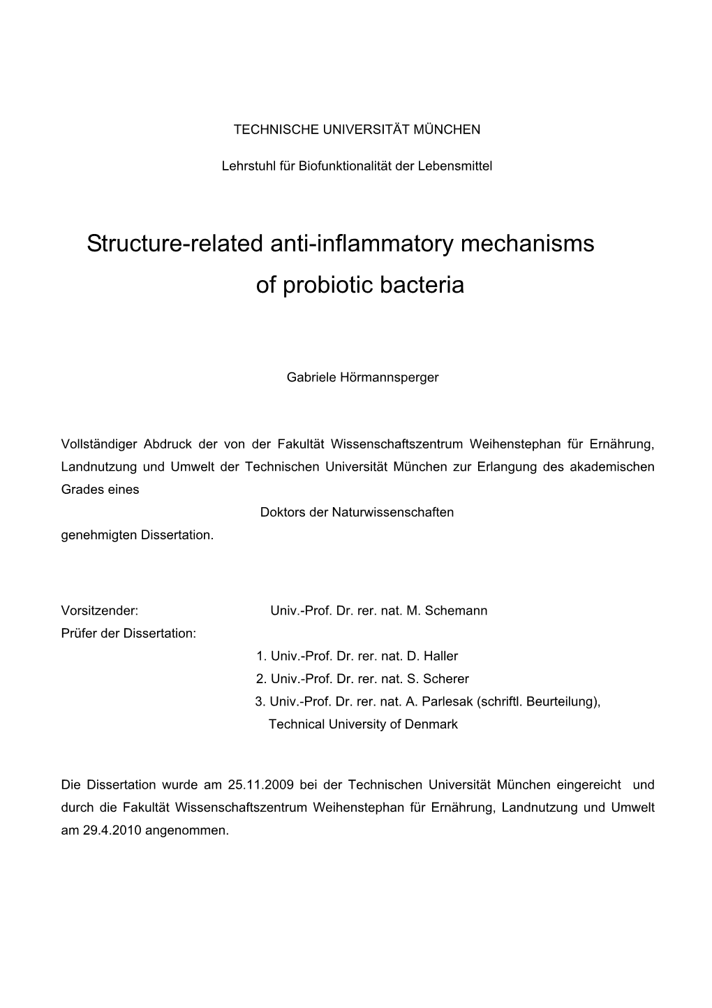 Structure-Related Anti-Inflammatory Mechanisms of Probiotic Bacteria