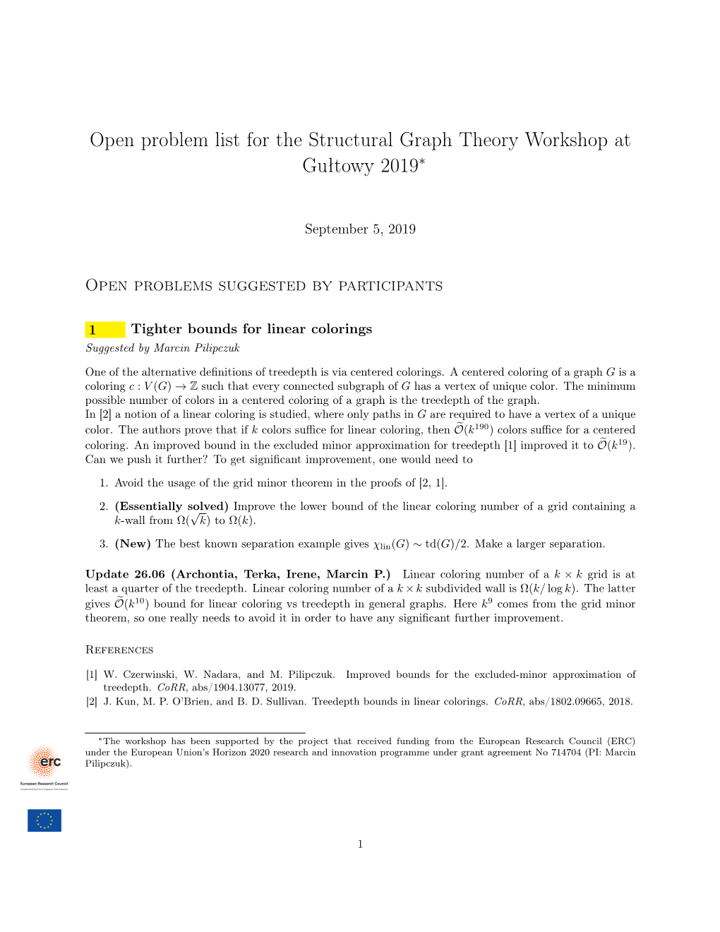 Open Problem List for the Structural Graph Theory Workshop at Gułtowy 2019∗