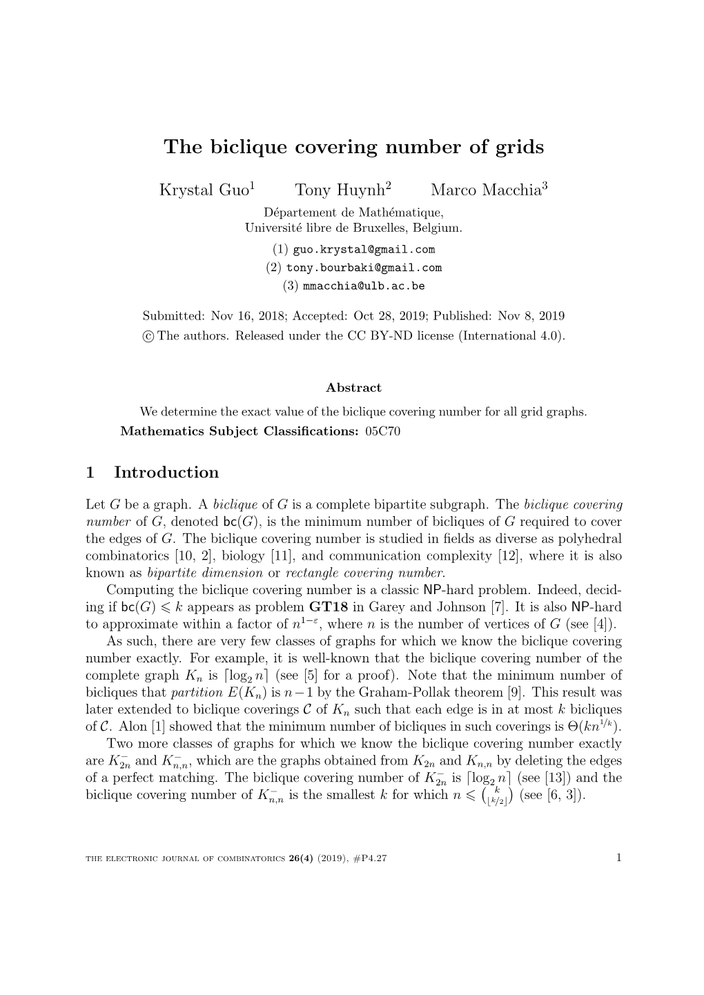 The Biclique Covering Number of Grids