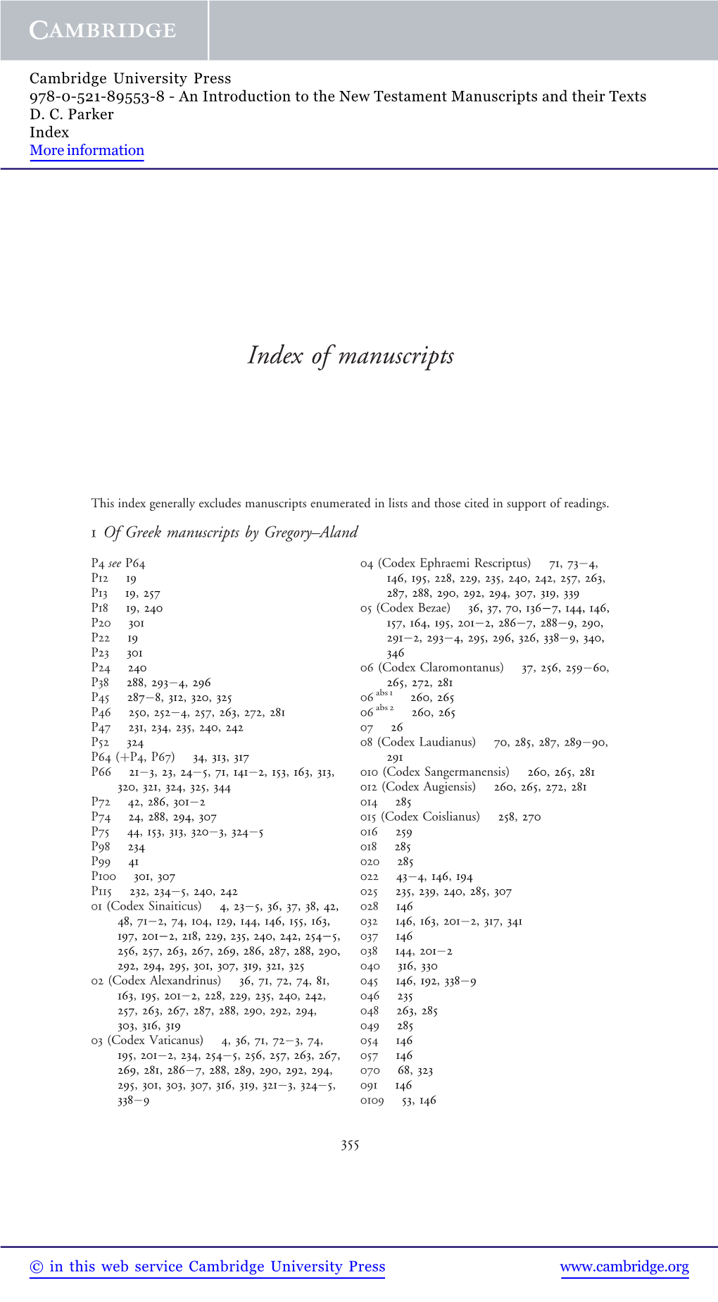 Index of Manuscripts