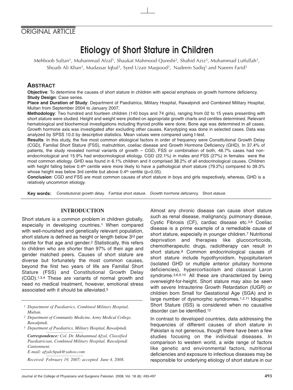 Etiology of Short Stature in Children