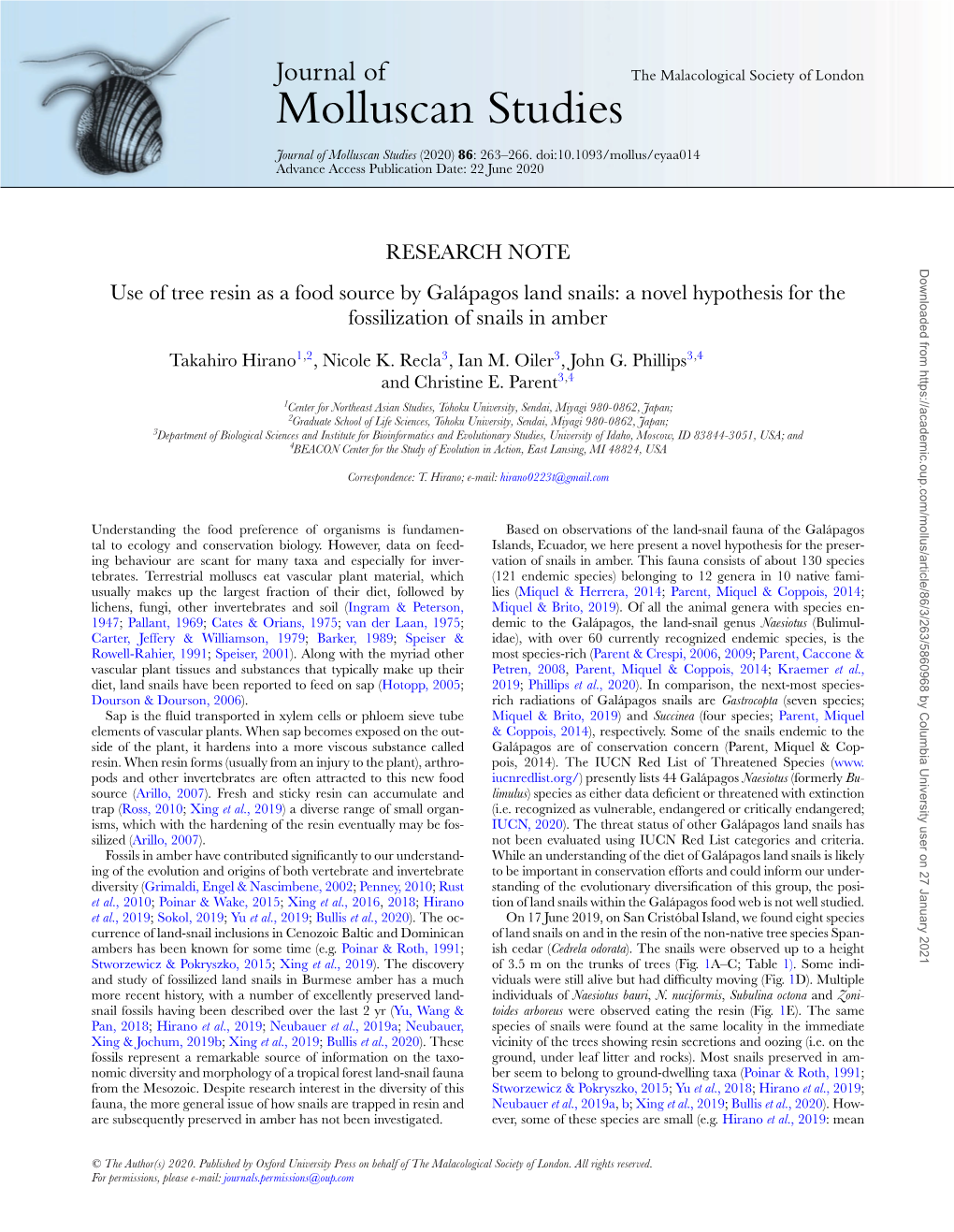 Pagos Land Snails: a Novel Hypothesis for the Fossilization of Snails in Amber