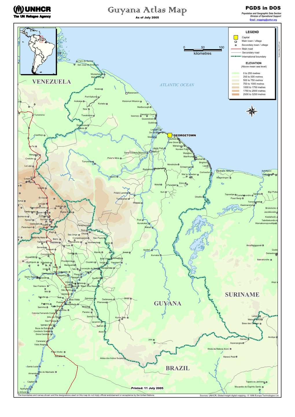 Guyana Atlas Map Population and Geographic Data Section Division of Operational Support As of July 2005 Email : Mapping@Unhcr.Org