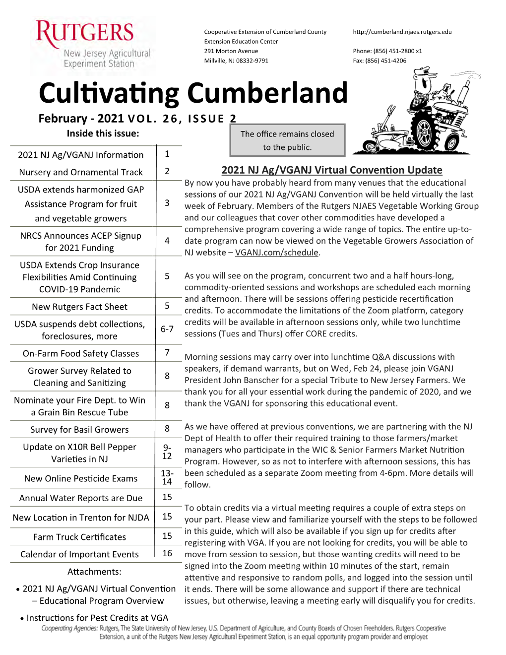 Cultivating Cumberland February - 2021 Inside This Issue: the Office Remains Closed to the Public