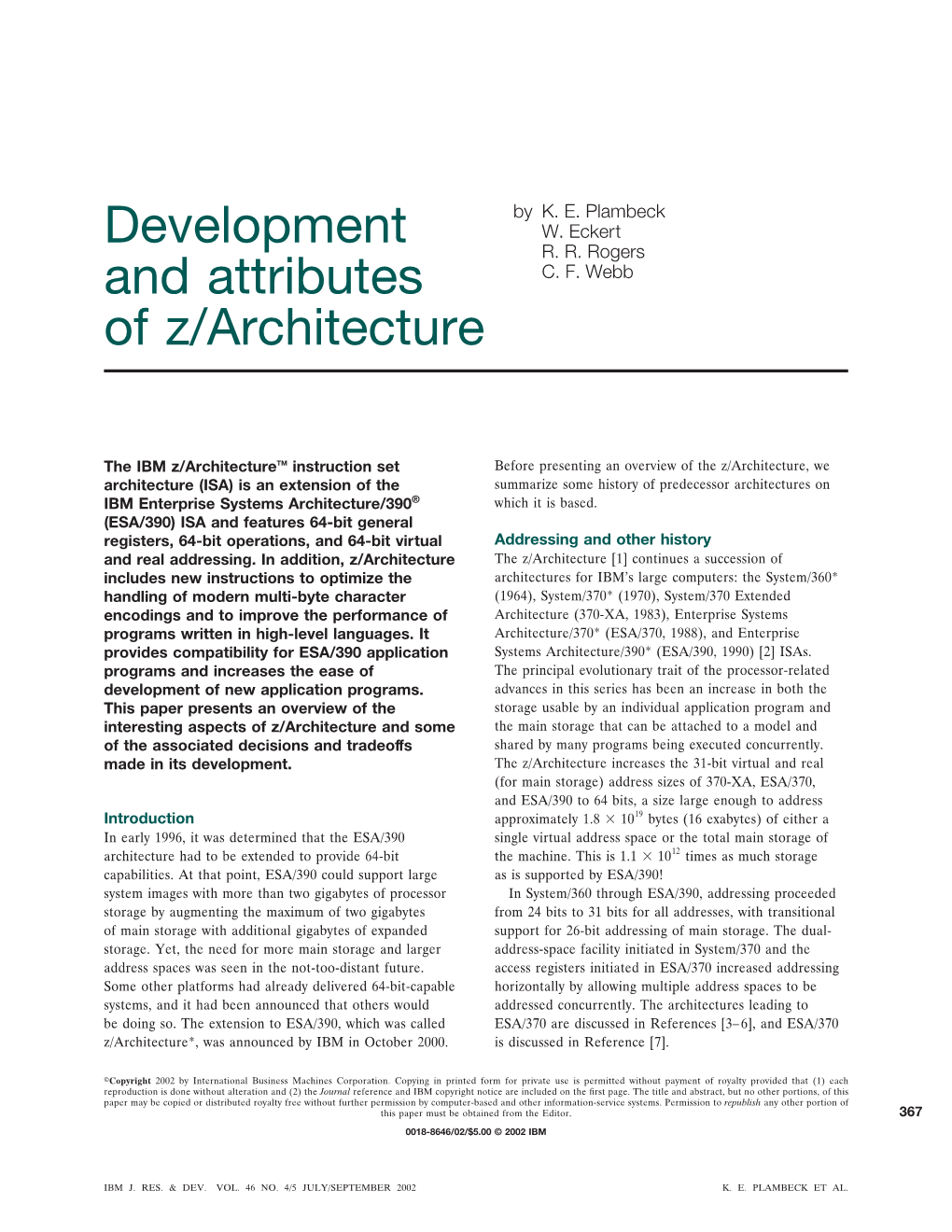 Development and Attributes of Z/Architecture