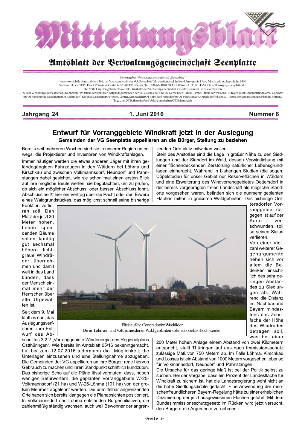 Entwurf Für Vorranggebiete Windkraft Jetzt in Der Auslegung