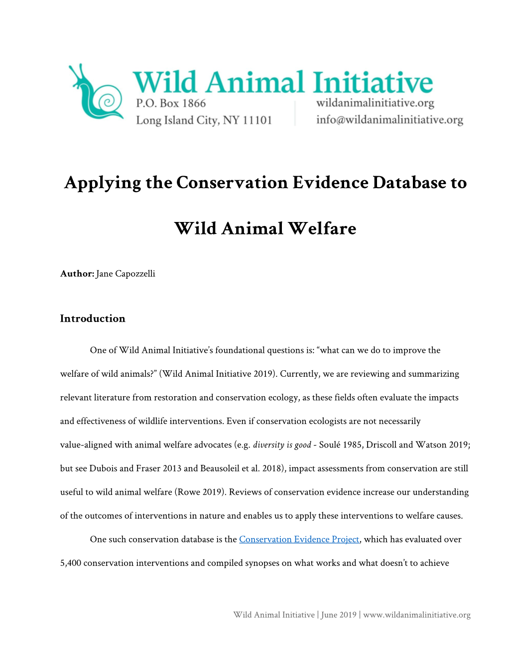 Applying the Conservation Evidence Database to Wild Animal Welfare