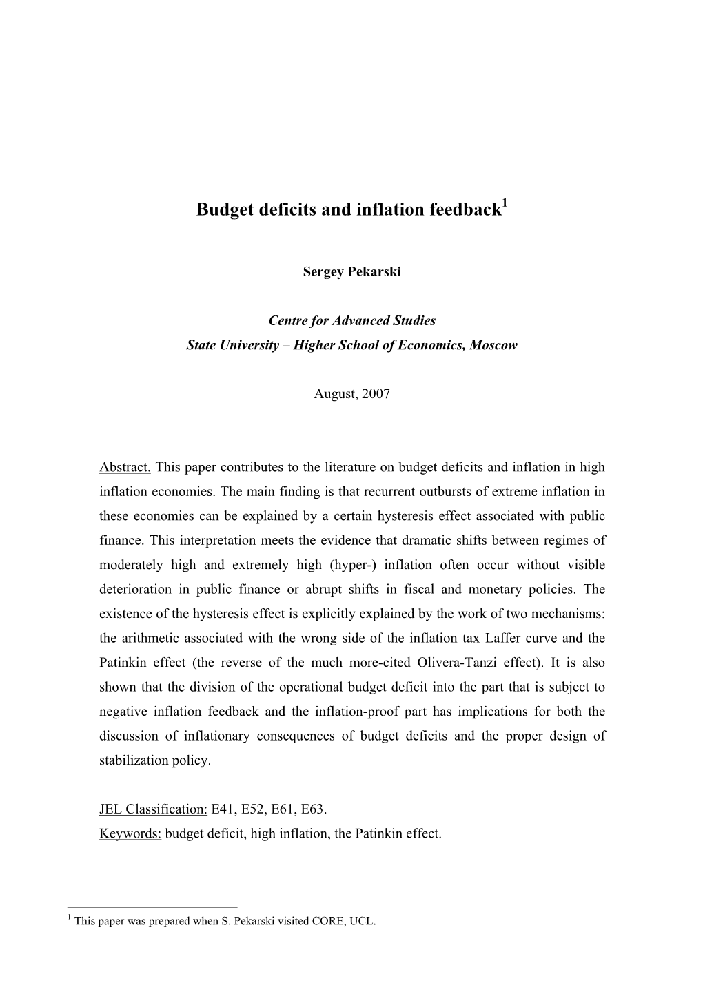 Budget Deficits and Inflation Feedback1