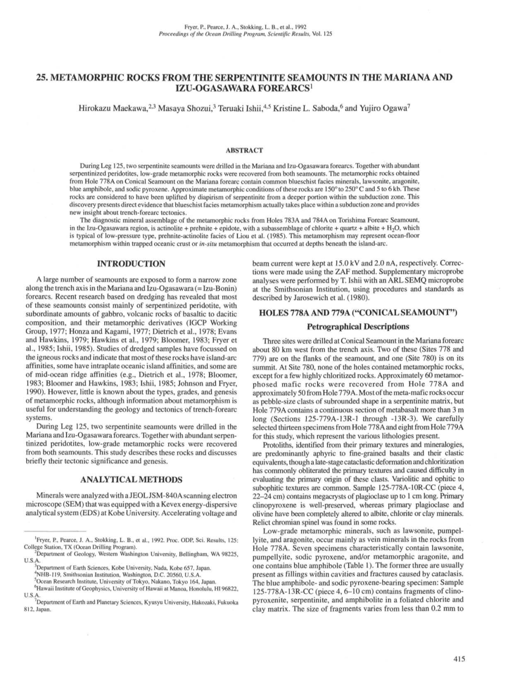 25. Metamorphic Rocks from the Serpentinite Seamounts in the Mariana and Izu-Ogasawara Forearcs1