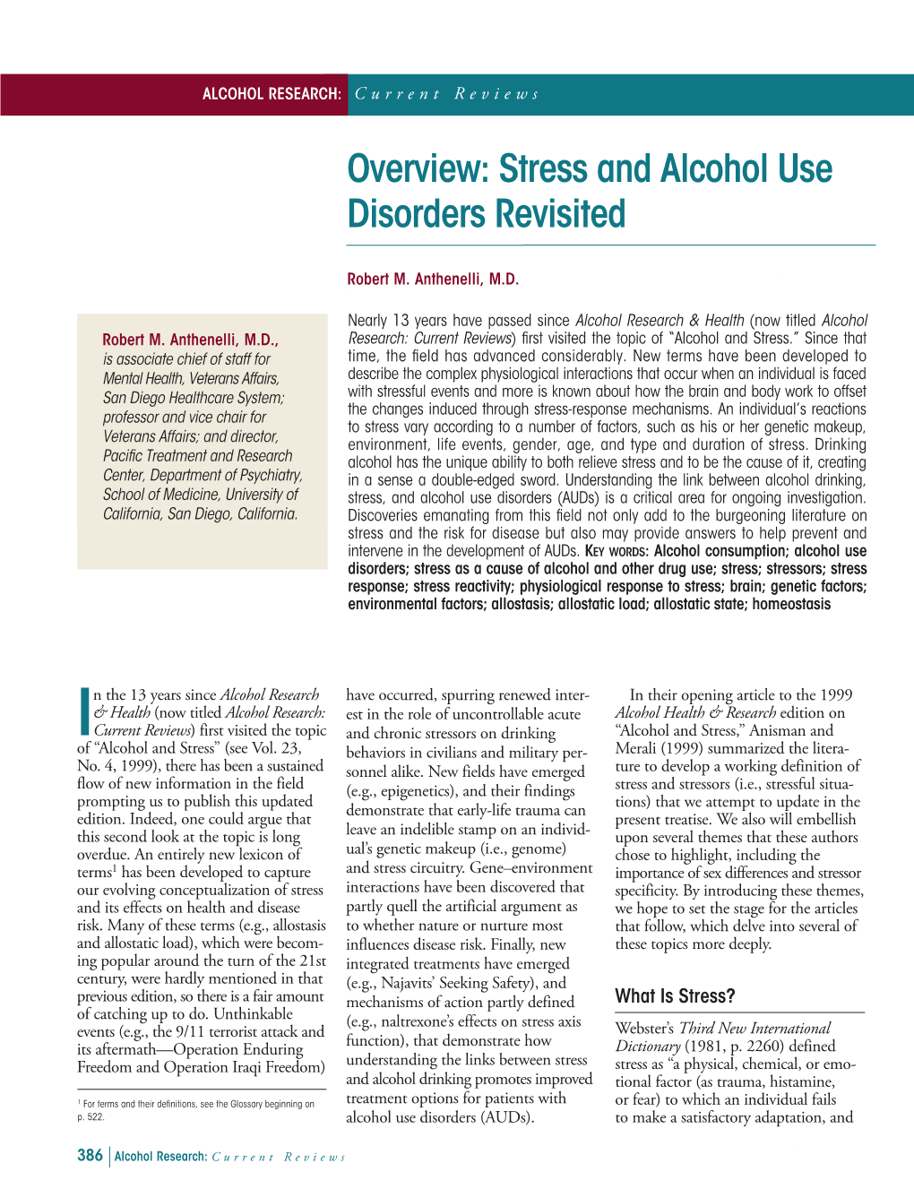 Alcohol Research: Current Reviews