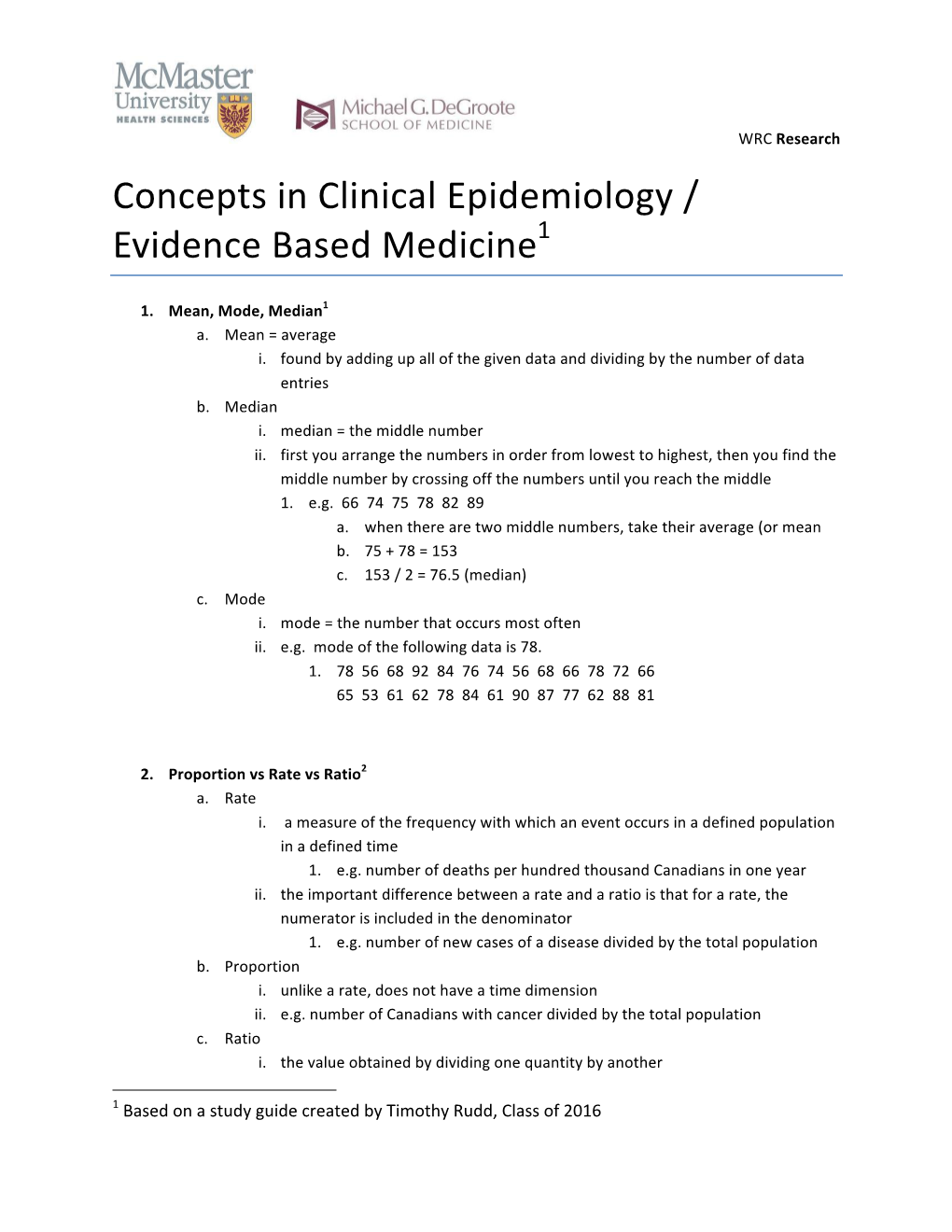 Concepts in Clinical Epidemiology and EBM Handout