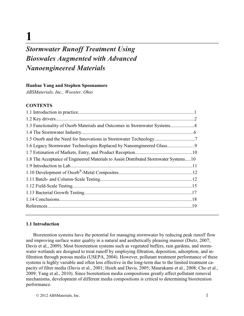 Stormwater Runoff Treatment Using Bioswales Augmented with Advanced Nanoengineered Materials