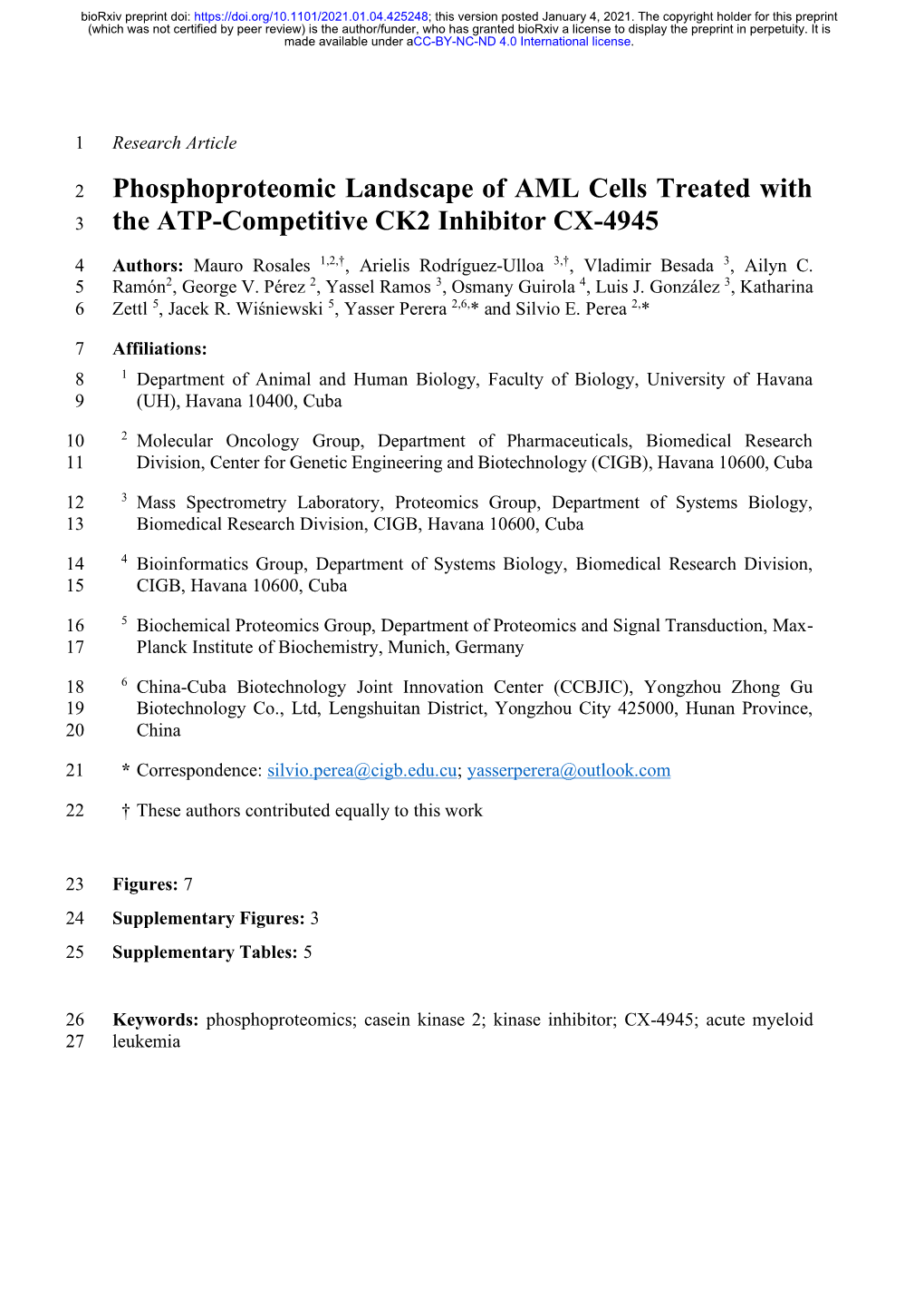 Phosphoproteomic Landscape of AML Cells Treated with the ATP