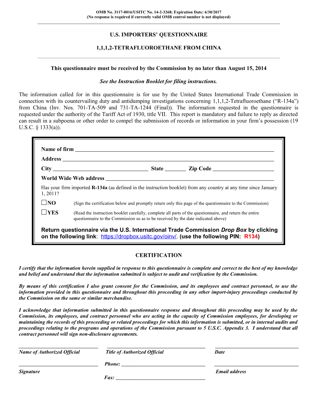 US Importer Questionnaire s1