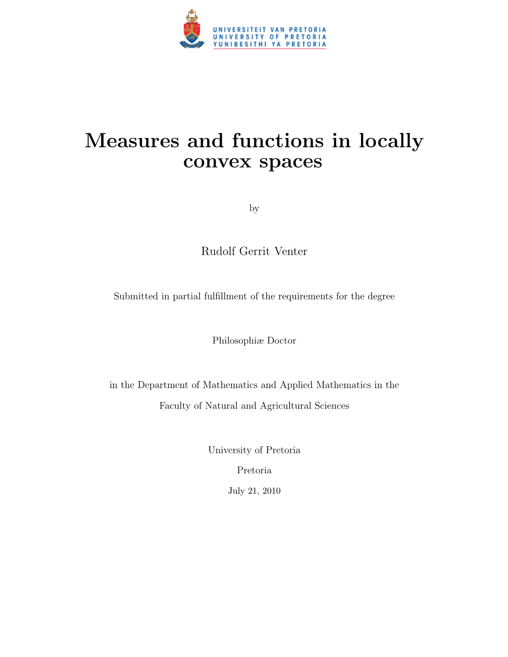 Measures and Functions in Locally Convex Spaces