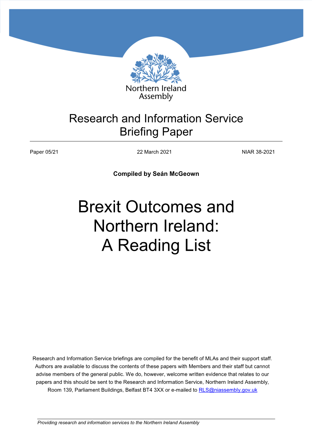 Brexit Outcomes and Northern Ireland: a Reading List