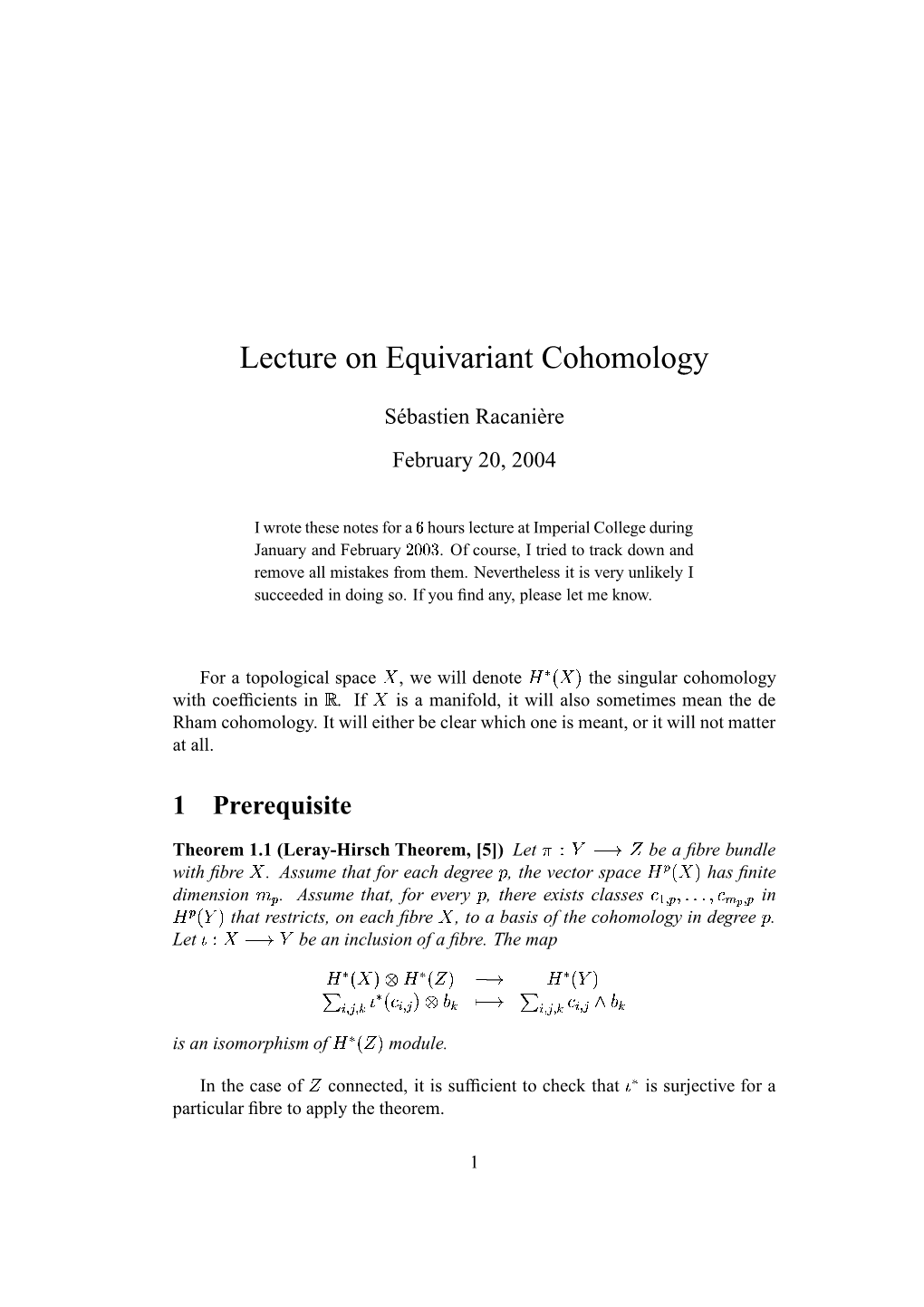 Lecture on Equivariant Cohomology
