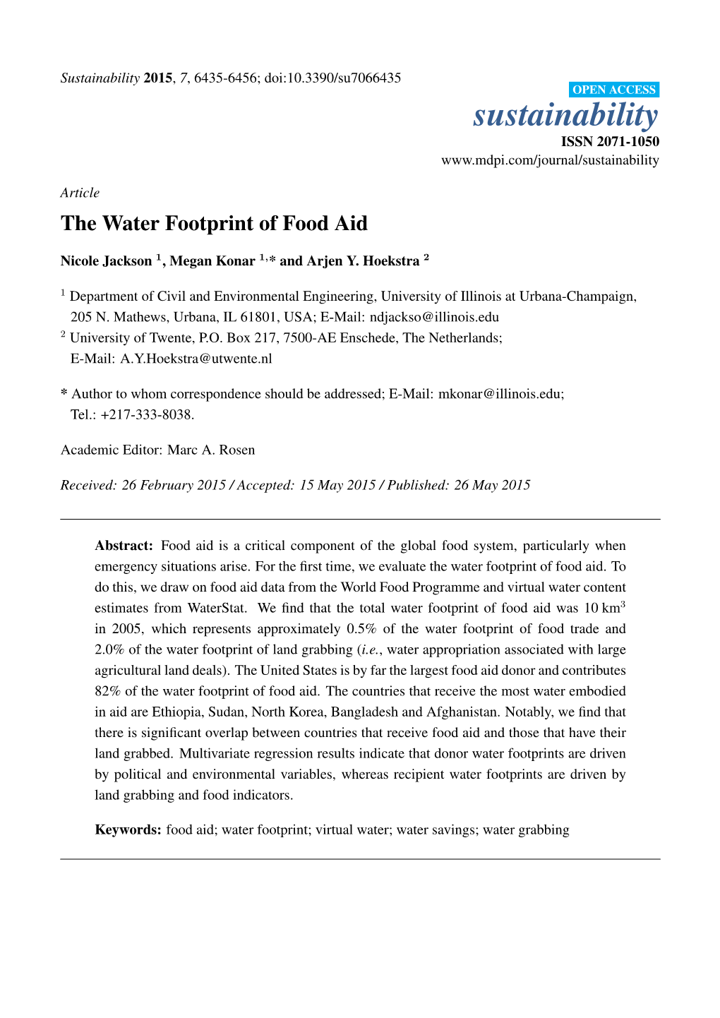 The Water Footprint of Food Aid