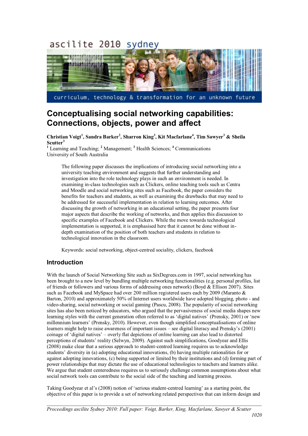 Conceptualising Social Networking Capabilities: Connections, Objects, Power and Affect