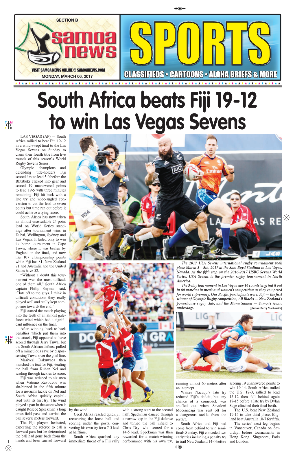 South Africa Beats Fiji 19-12 to Win Las Vegas Sevens