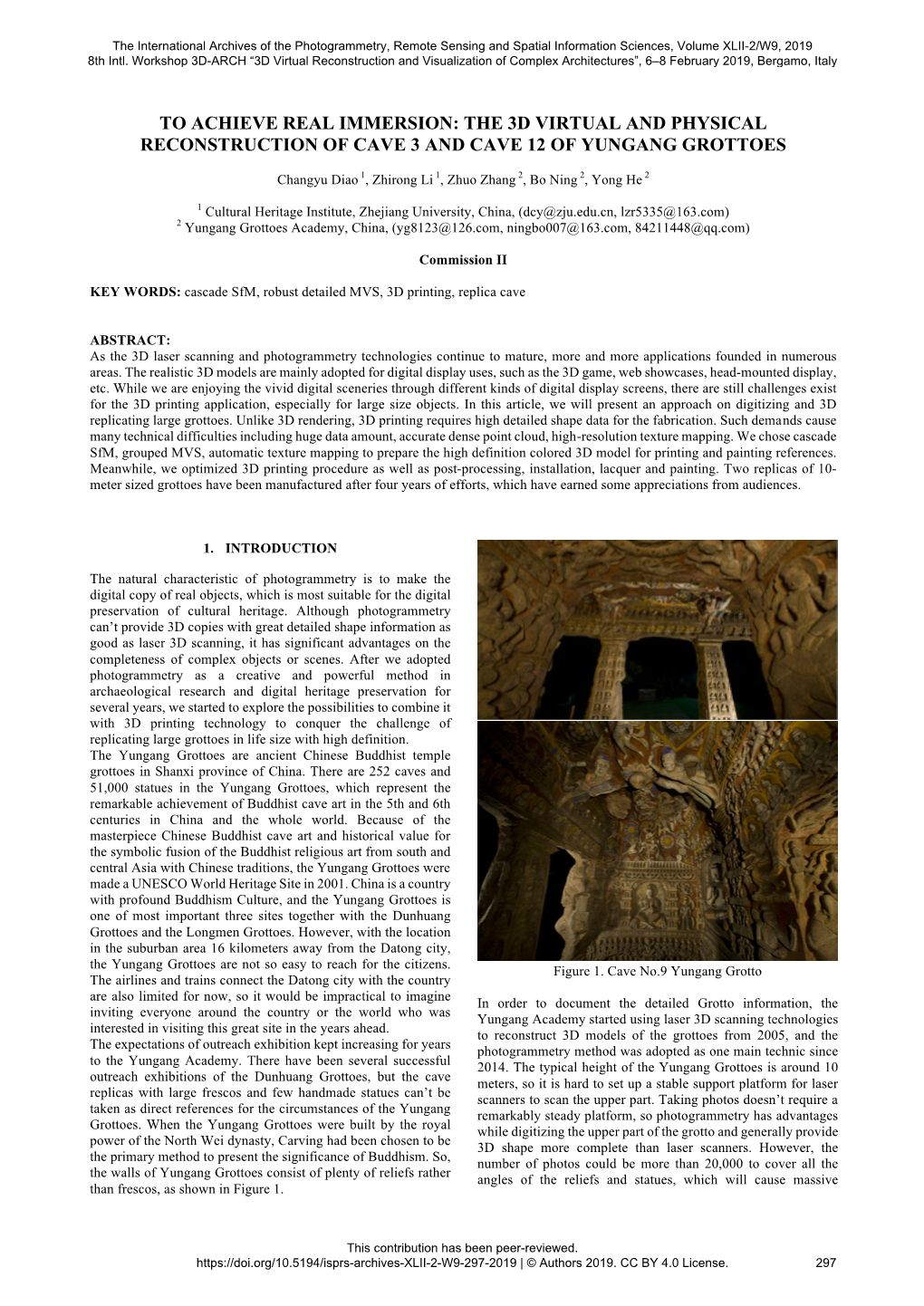 The 3D Virtual and Physical Reconstruction of Cave 3 and Cave 12 of Yungang Grottoes