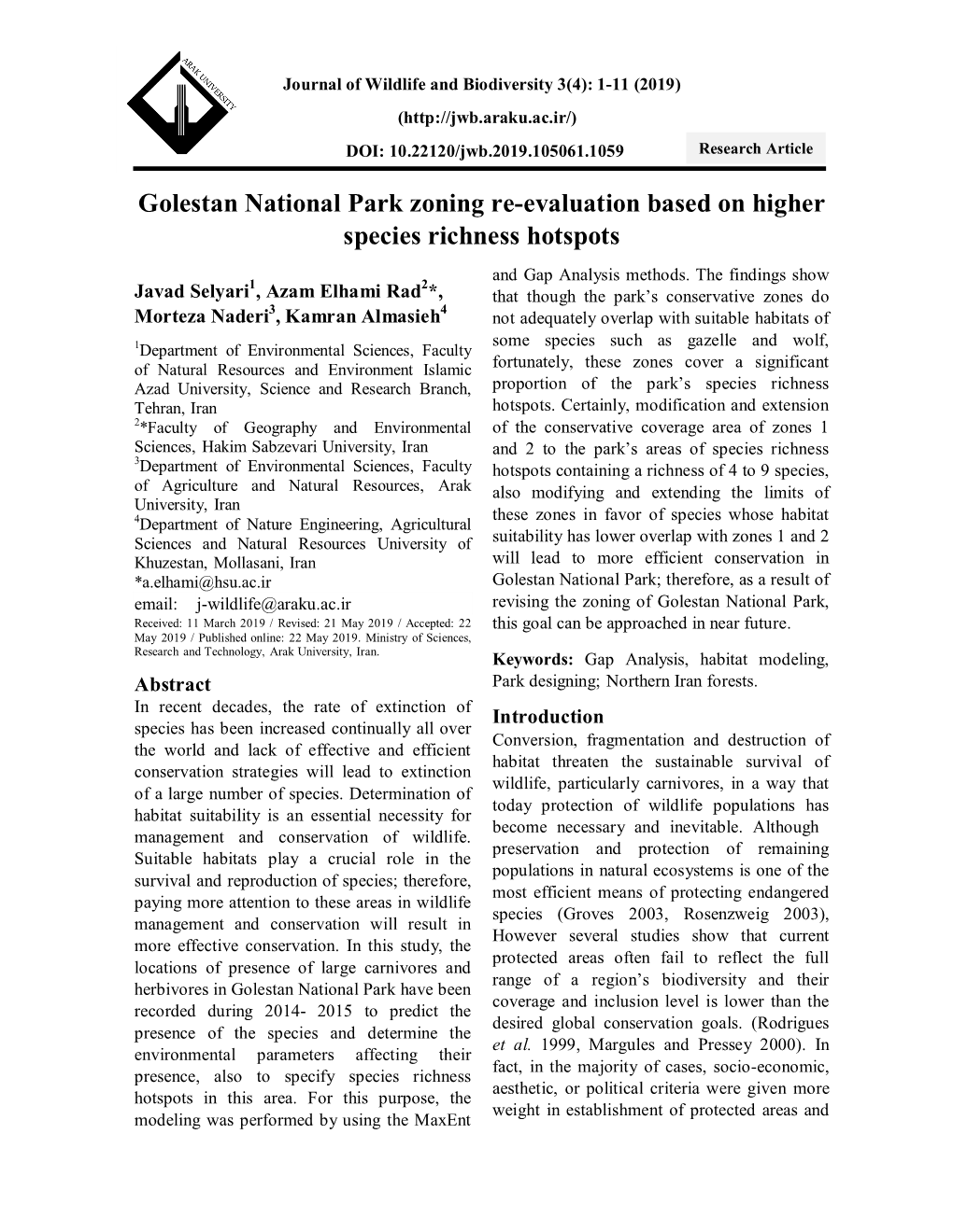 Golestan National Park Zoning Re-Evaluation Based on Higher Species Richness Hotspots