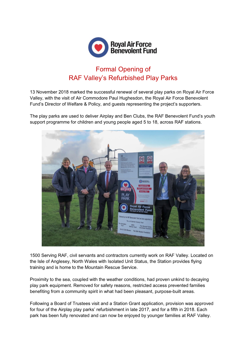 Formal Opening of RAF Valley's Refurbished Play Parks