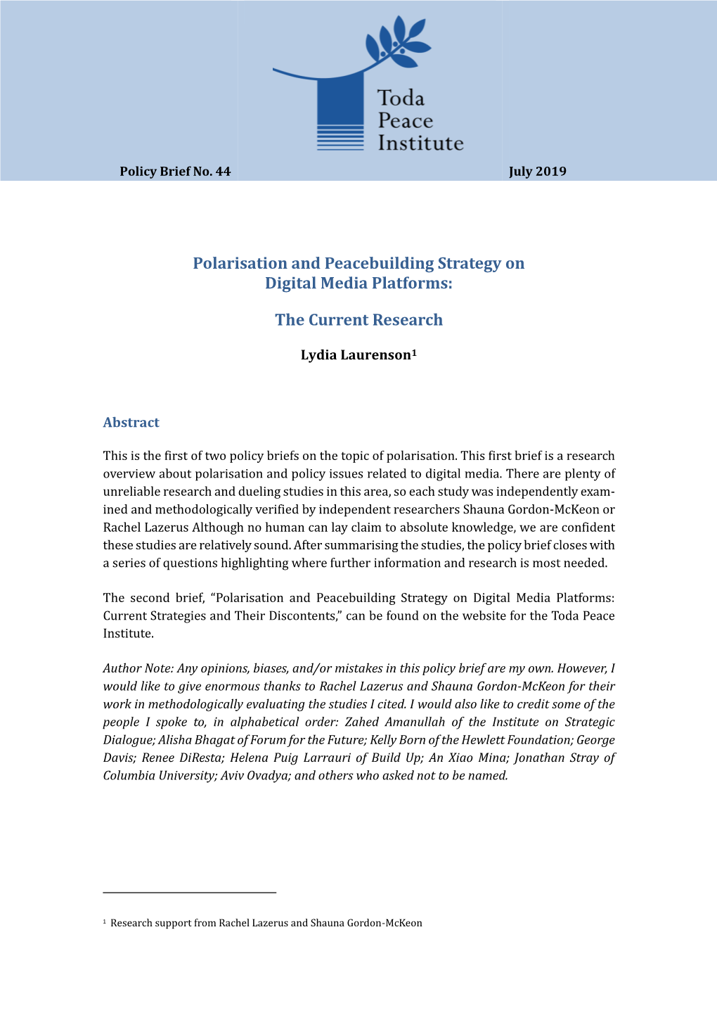 Polarisation and Peacebuilding Strategy on Digital Media Platforms